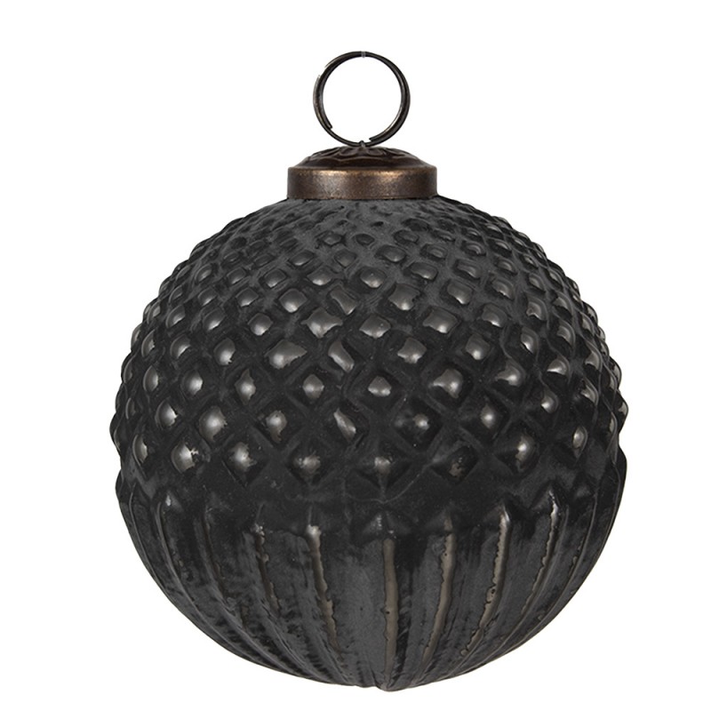 6GL4686 Boule de Noël Ø 10x10 cm Noir Gris Verre Décorations d'arbre de Noël