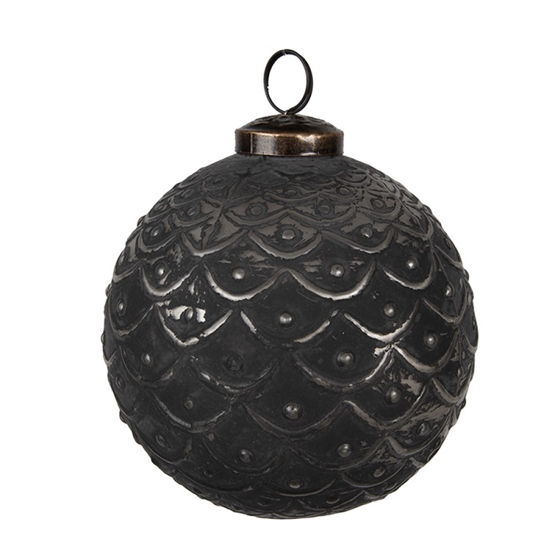 6GL4687 Boule de Noël Ø 10x10 cm Noir Gris Verre Décorations d'arbre de Noël