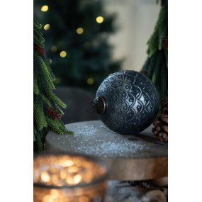 26GL4687 Christmas Bauble Ø 10x10 cm Black Grey Glass Christmas Tree Decorations