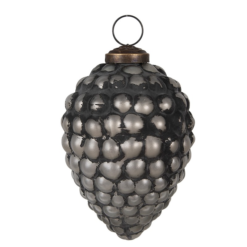 6GL4688 Boule de Noël Ø 8x11 cm Noir Gris Verre Décorations d'arbre de Noël