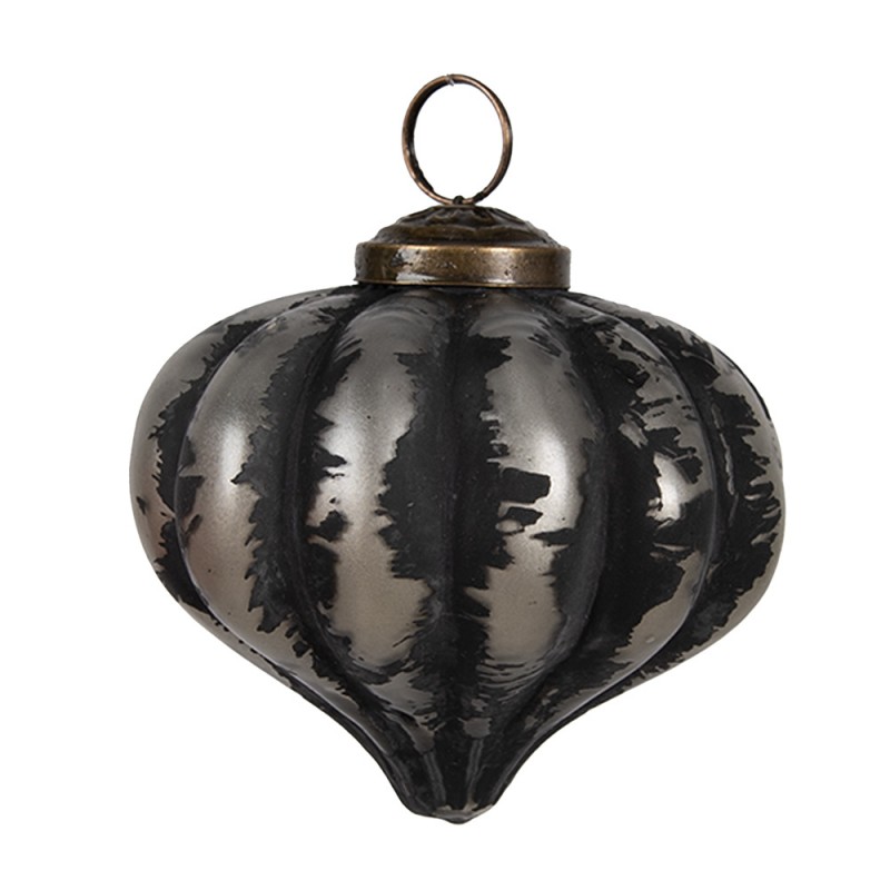 6GL4691 Boule de Noël Ø 8x8 cm Noir Gris Verre Décorations d'arbre de Noël