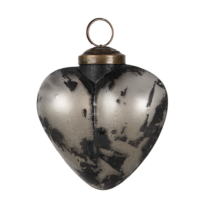 6GL4692 Christmas Bauble Ø 8x4x8 cm Grey Glass Heart-Shaped Christmas Tree Decorations