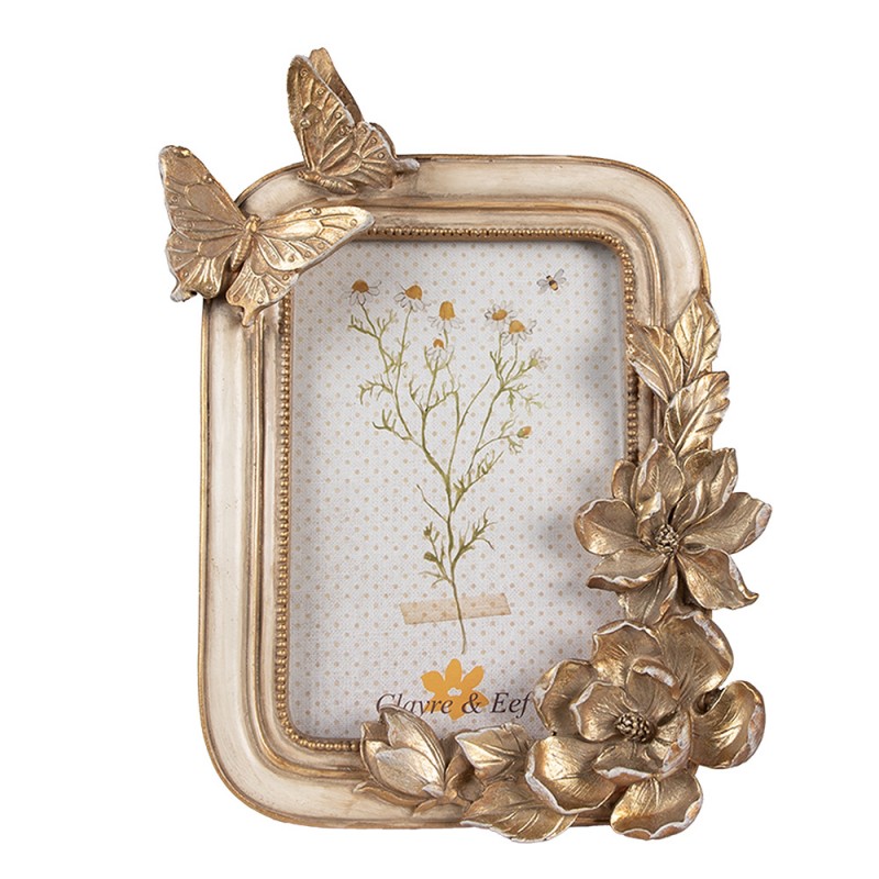 2F1101 Bilderrahmen 10x15 cm Goldfarbig Kunststoff Glas Blumen Fotorahmen