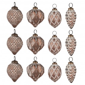 26GL4504 Christmas Bauble Set of 12 Ø 7/6/5/4 cm Brown Glass Christmas Tree Decorations