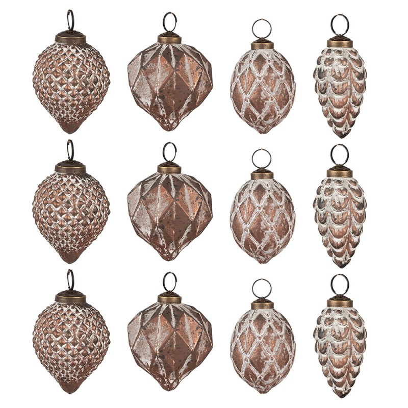 6GL4504 Christmas Bauble Set of 12 Ø 7/6/5/4 cm Brown Glass Christmas Tree Decorations