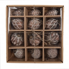 26GL4504 Boule de Noël set de 12 Ø 7/6/5/4 cm Marron Verre Décorations d'arbre de Noël