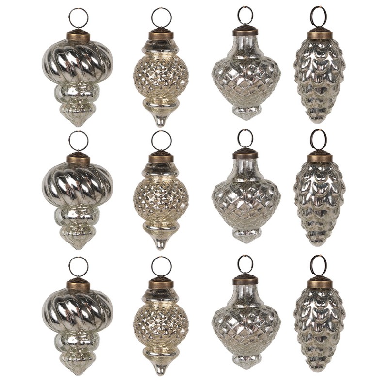 6GL4505 Christmas Bauble Set of 12 Ø 6/5/4 cm Silver colored Glass