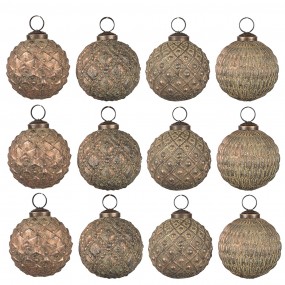 26GL4506 Christmas Bauble Set of 12 Ø 8x8 cm Brown Glass Christmas Tree Decorations