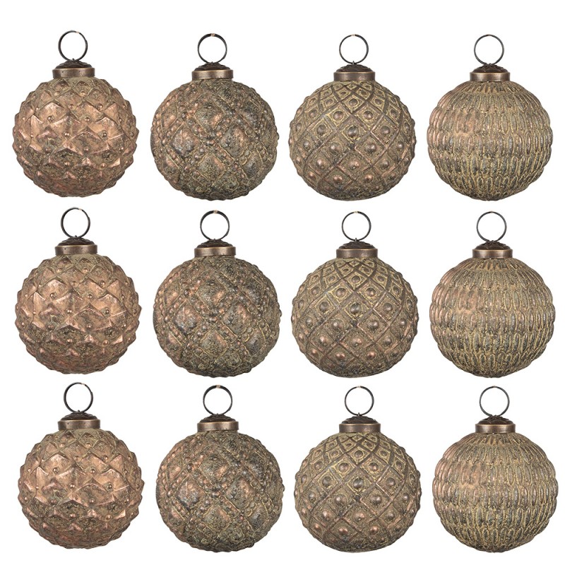 6GL4506 Christmas Bauble Set of 12 Ø 8x8 cm Brown Glass Christmas Tree Decorations