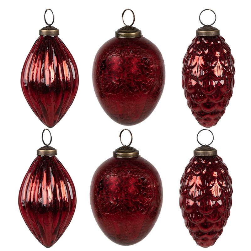 6GL4507 Boule de Noël set de 6 Ø 7/6/5 cm Rouge Verre Décorations d'arbre de Noël