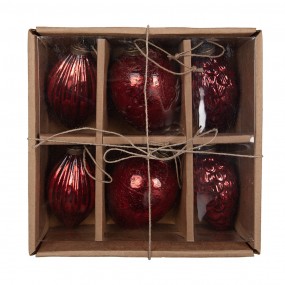 26GL4507 Boule de Noël set de 6 Ø 7/6/5 cm Rouge Verre Décorations d'arbre de Noël