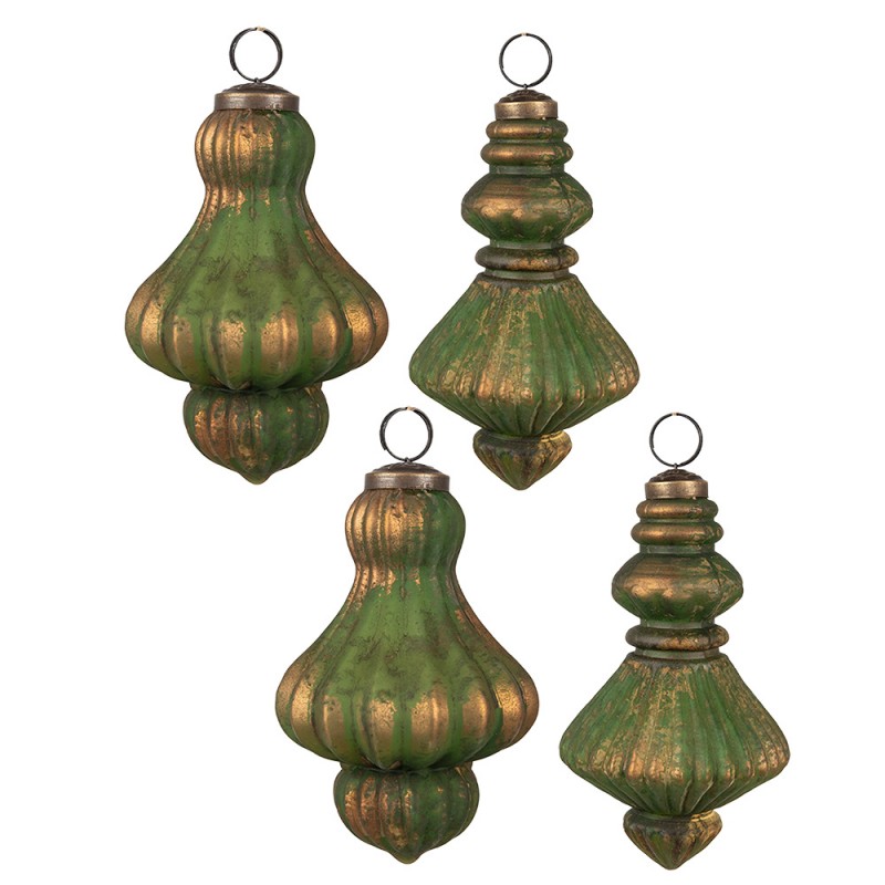 6GL4508 Boule de Noël set de 4 Ø 9/8 cm Marron Vert Verre Décorations d'arbre de Noël