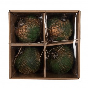 26GL4509 Boule de Noël set de 4 Ø 13x13 cm Marron Vert Verre Décorations d'arbre de Noël