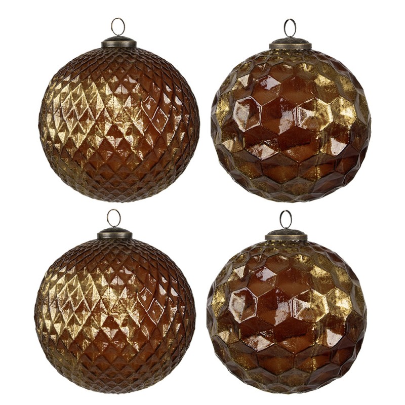 6GL4511 Christmas Bauble Set of 4  Ø 15x15 cm Gold colored Glass Christmas Tree Decorations