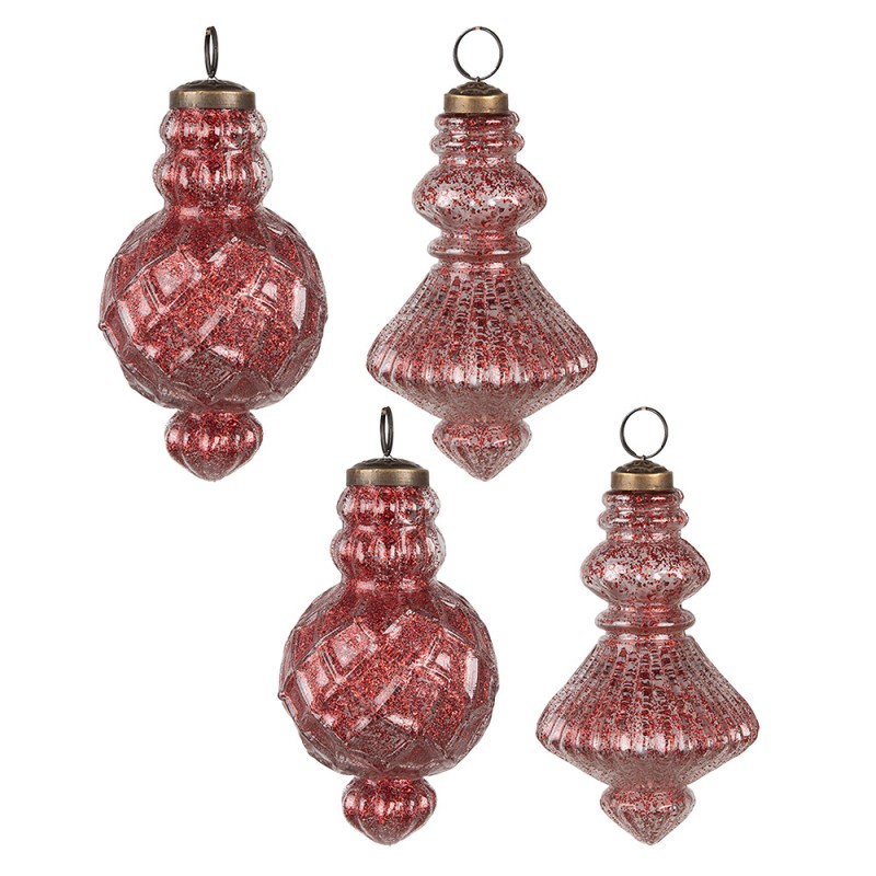 6GL4512 Boule de Noël set de 4  Ø 8x15 cm Rouge Verre Décorations d'arbre de Noël