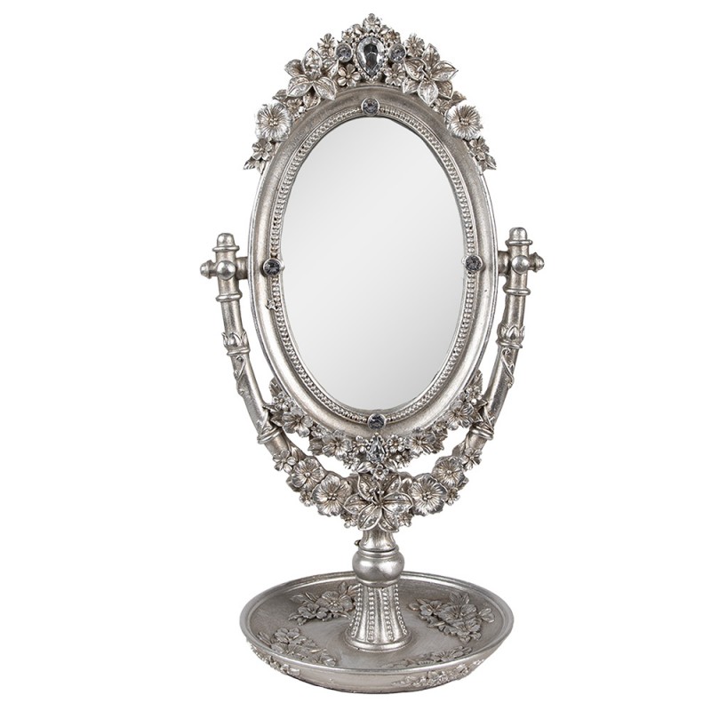 62S297 Specchio da tavolo 17x13x30 cm Color argento Plastica Vetro Ovale
