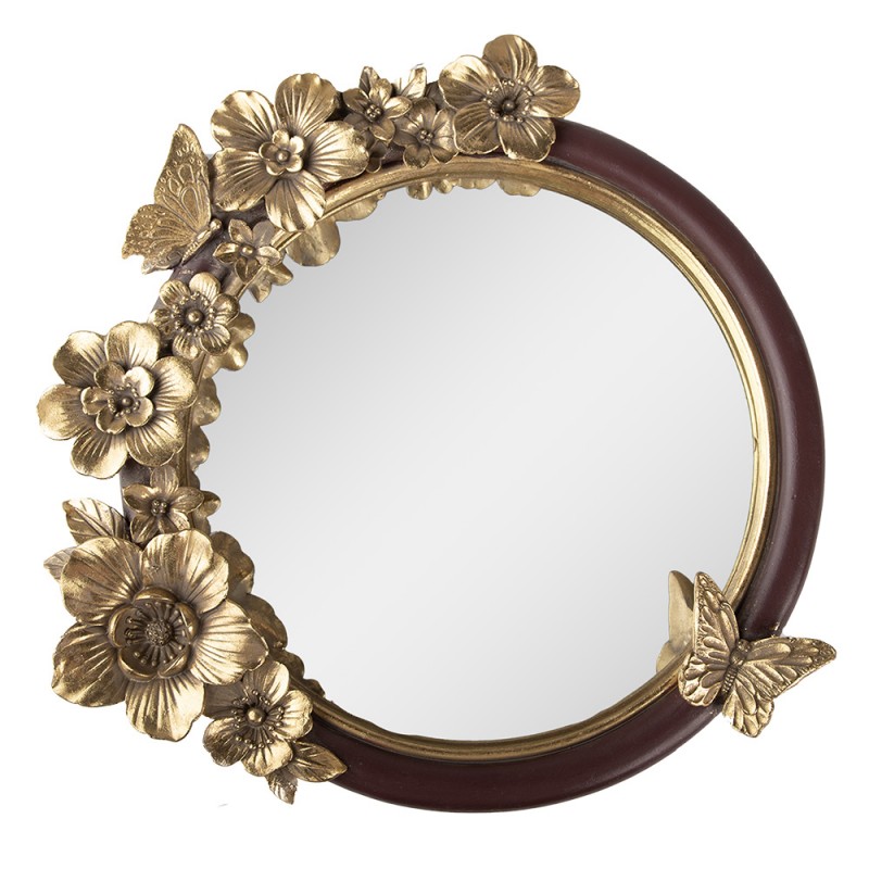 62S300 Mirror 37x5x36 cm Gold colored Plastic Glass Flowers Round Wall Mirror