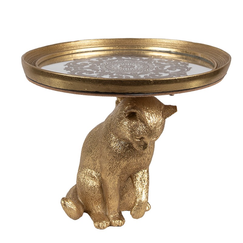 65462 Decorative Bowl Cat Ø 20x16 cm Gold colored Plastic Glass Etagere