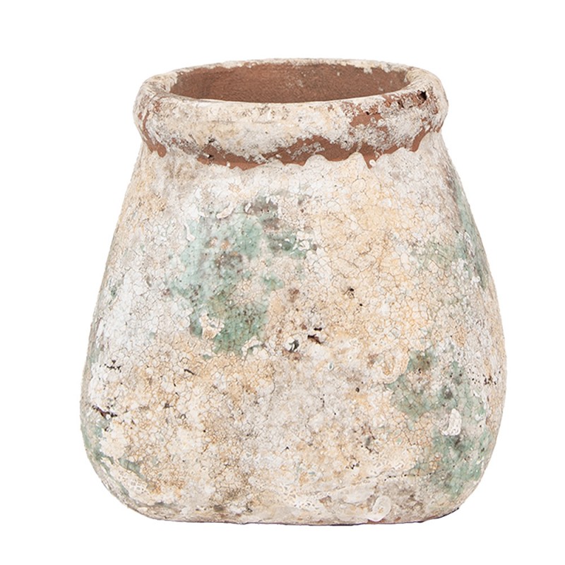 6TE0532M Bloempot 14x14x13 cm Beige Groen Terracotta