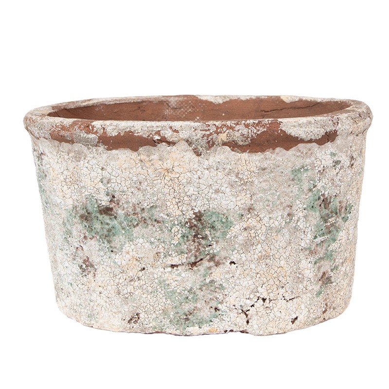 6TE0534L Bloempot 21x13x12 cm Beige Groen Terracotta