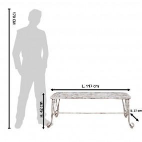 25Y1235 Banc de jardin 117x37x42 cm Blanc Marron Fer