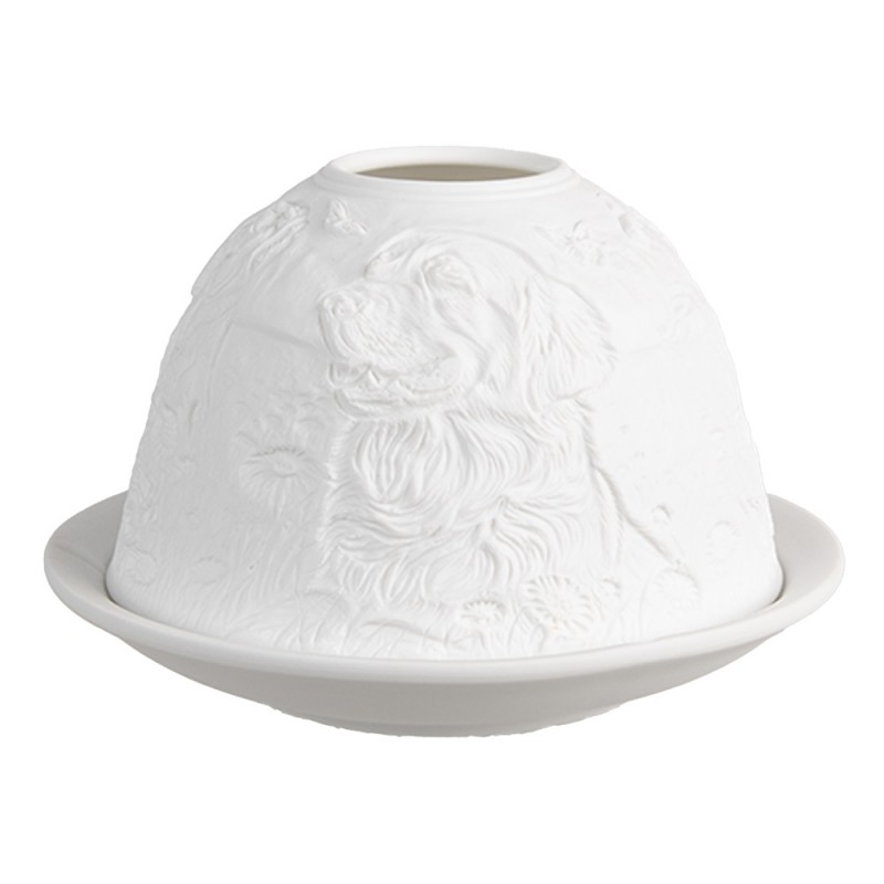 6CE1810 Porte-bougie Ø 12x8 cm Blanc Porcelaine Chien