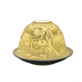 26CE1810 Waxinelichthouder Ø 12x8 cm Wit Porselein Hond