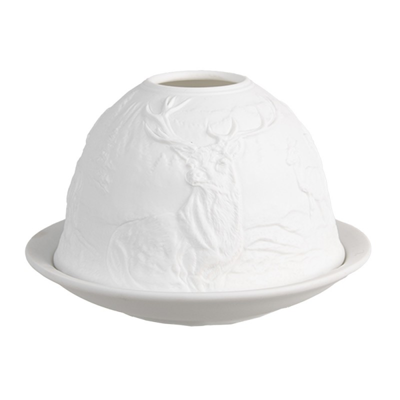 6CE1812 Porte-bougie Ø 12x8 cm Blanc Porcelaine Cerf