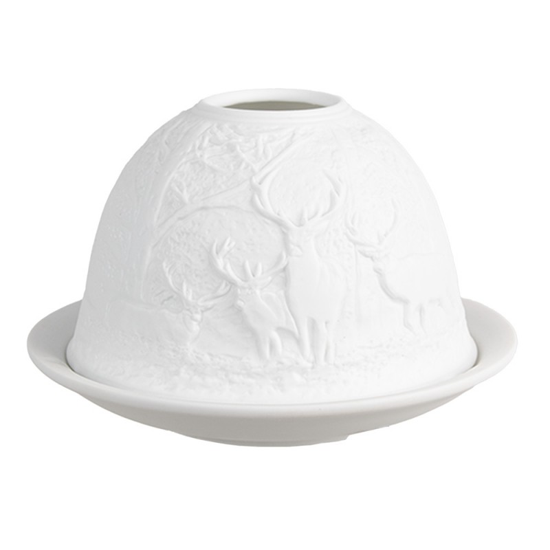 6CE1818 Porte-bougie Ø 12x8 cm Blanc Porcelaine Cerfs