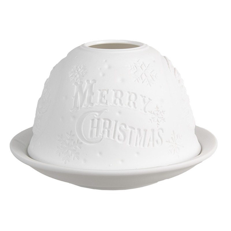 6CE1822 Porte-bougie Ø 12x8 cm Blanc Porcelaine Père Noël