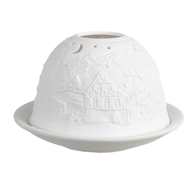 6CE1823 Porte-bougie Ø 12x8 cm Blanc Porcelaine Hiver