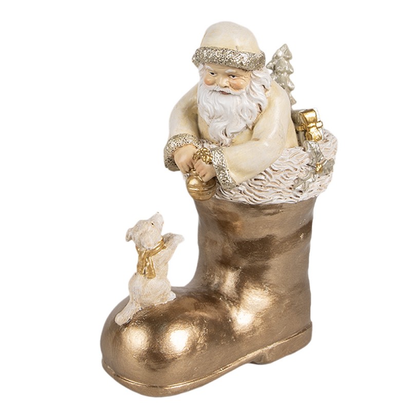 6PR4167 Decoratie Beeld Kerstman 16 cm Beige Goudkleurig Kunststof Kerstdecoratie