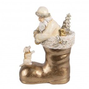 26PR4167 Decoratie Beeld Kerstman 16 cm Beige Goudkleurig Kunststof Kerstdecoratie