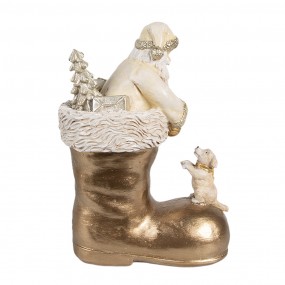 26PR4167 Decoratie Beeld Kerstman 16 cm Beige Goudkleurig Kunststof Kerstdecoratie