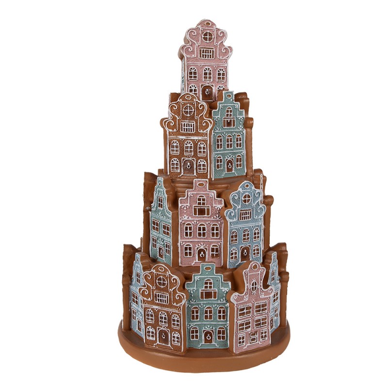 6PR4350 Maison en pain d'épices avec LED Ø 18x33 cm Marron Bleu Plastique Maison en pain d'épices