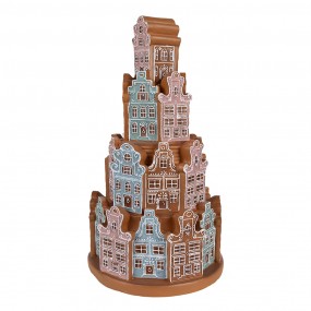 26PR4350 Maison en pain d'épices avec LED Ø 18x33 cm Marron Bleu Plastique Maison en pain d'épices