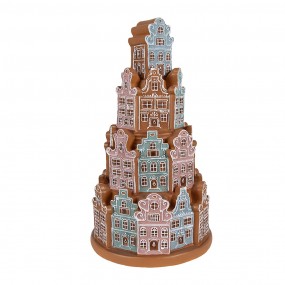 26PR4350 Maison en pain d'épices avec LED Ø 18x33 cm Marron Bleu Plastique Maison en pain d'épices