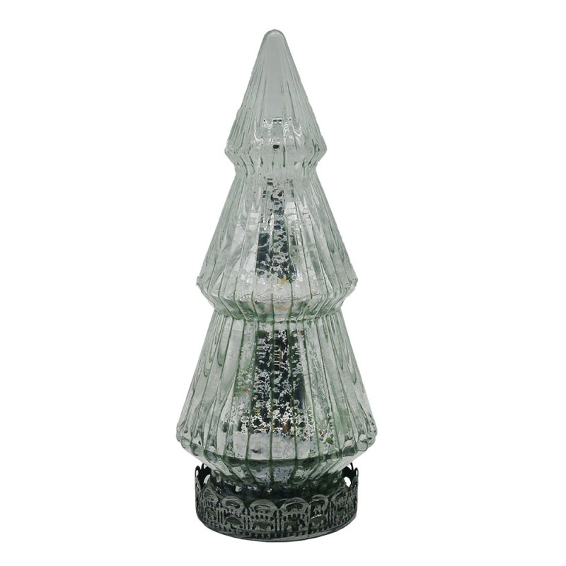 6GL4569ZI Christmas Decoration with LED Lighting Christmas Tree Ø 7x16 cm Silver colored Glass