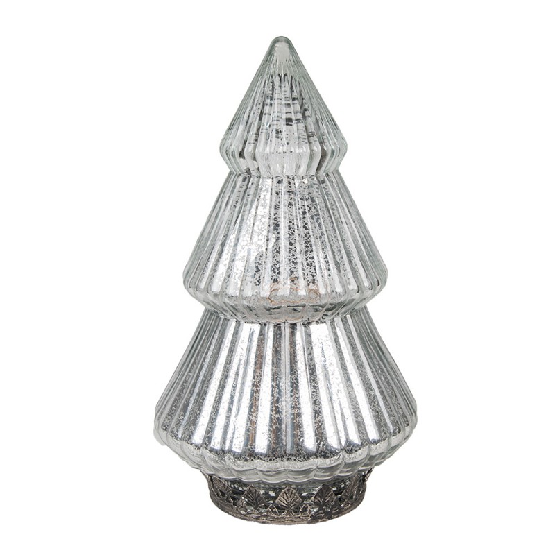 6GL4573ZI Christmas Decoration with LED Lighting Christmas Tree Ø 13x23 cm Silver colored Glass