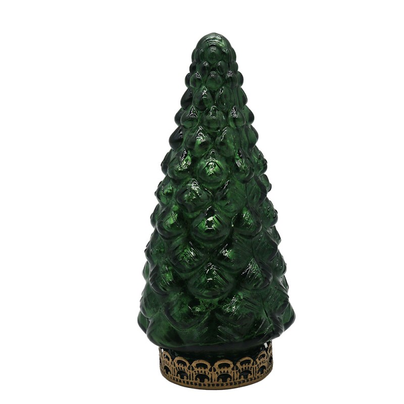 6GL4575 Décoration de Noël avec éclairage LED Sapin de Noël Ø 8x16 cm Vert Verre