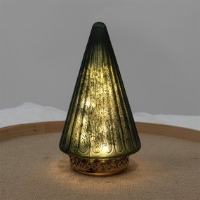 26GL4576 Christmas Decoration with LED Lighting Christmas Tree Ø 11x19 cm Green Glass