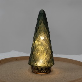 26GL4580 Décoration de Noël avec éclairage LED Sapin de Noël Ø 11x24 cm Vert Verre