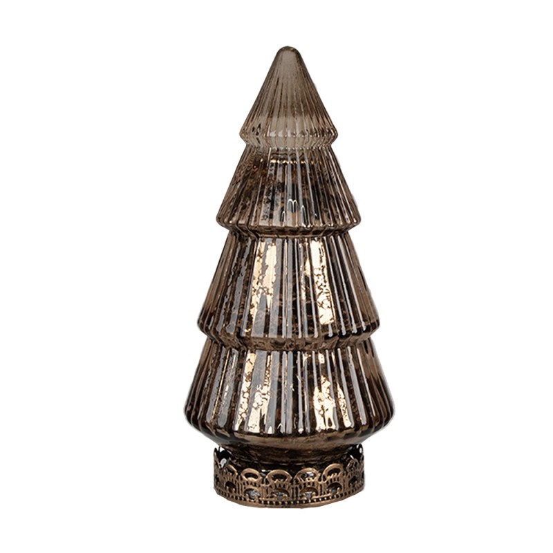 6GL4603 Décoration de Noël avec éclairage LED Sapin de Noël Ø 8x16 cm Marron Verre