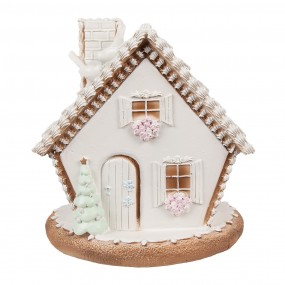 26PR4349 Gingerbread house met LED 17 cm Wit Kunststof Peperkoekhuisje