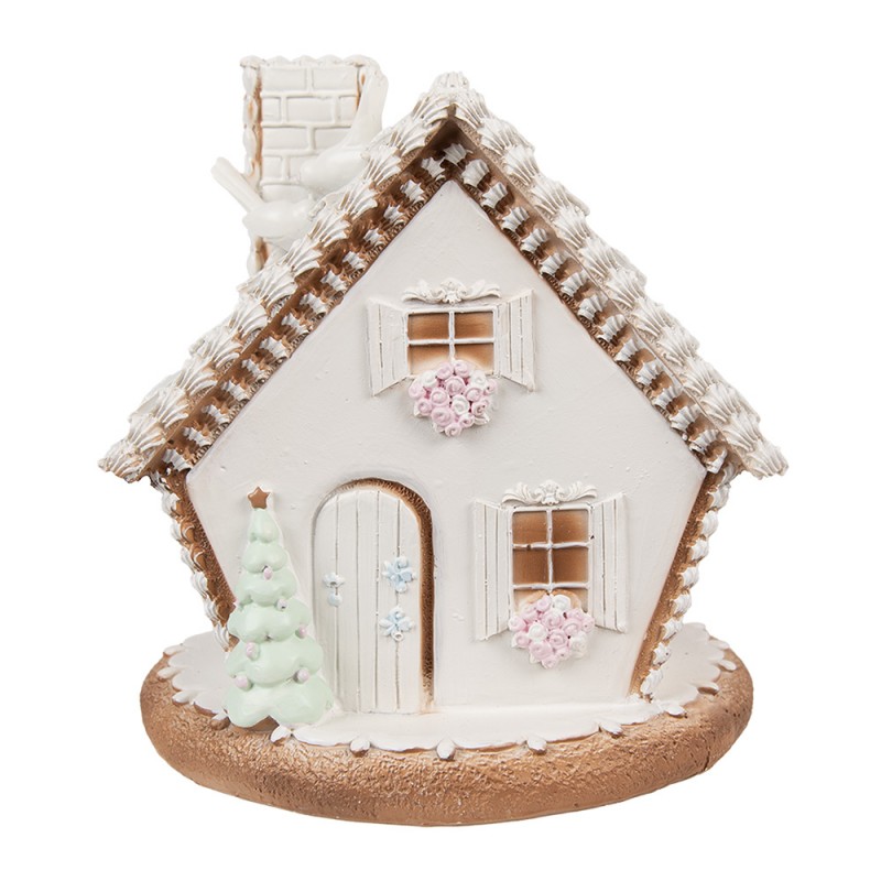 6PR4349 Gingerbread house met LED 17 cm Wit Kunststof Peperkoekhuisje