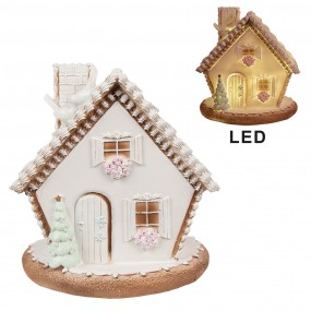 26PR4349 Gingerbread house met LED 17 cm Wit Kunststof Peperkoekhuisje