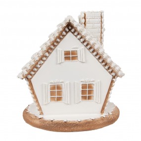 26PR4349 Gingerbread house met LED 17 cm Wit Kunststof Peperkoekhuisje