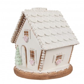 26PR4349 Gingerbread house met LED 17 cm Wit Kunststof Peperkoekhuisje