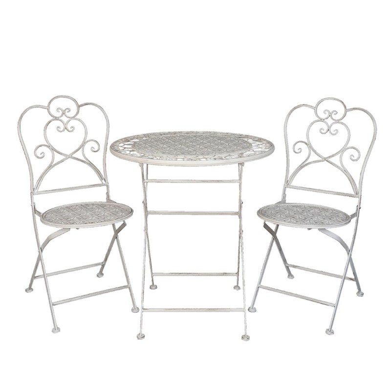 5Y0222 Bistro-Set Bistrotisch Bistrostuhl 3-Teilig Ø 70x75  Weiß Eisen Balkonset