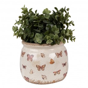 26CE1662M Bloempot  Ø 16x13 cm Beige Roze Keramiek Vlinders Bloempot Binnen
